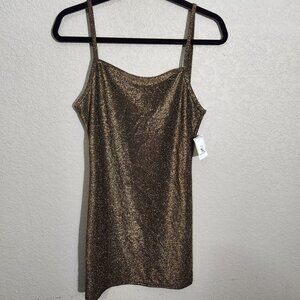 5 B Style Dress  Juniors Large Gold Glittery Spaghetti Strap Mini Dress Goth Gla